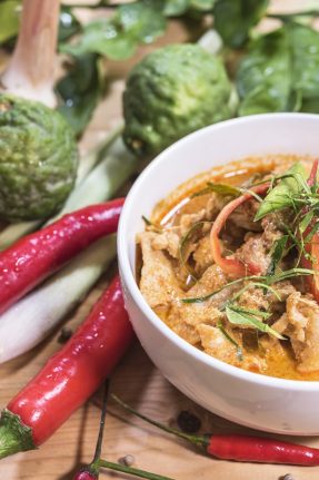 Delicious thai food, Chicken panang curry and ingredient